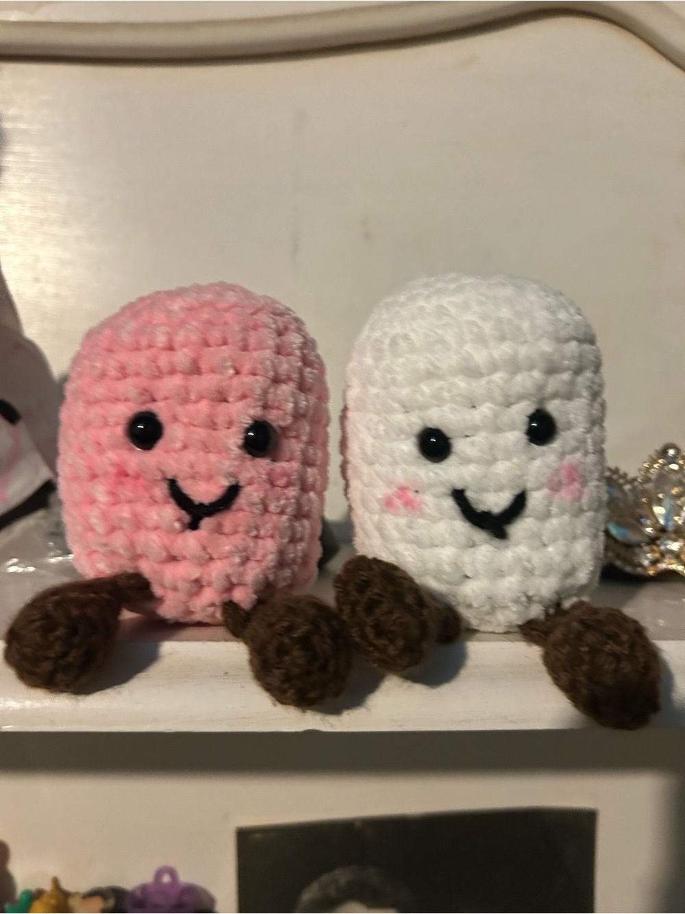 Jellycat Pink and White Crochet Plush Duo